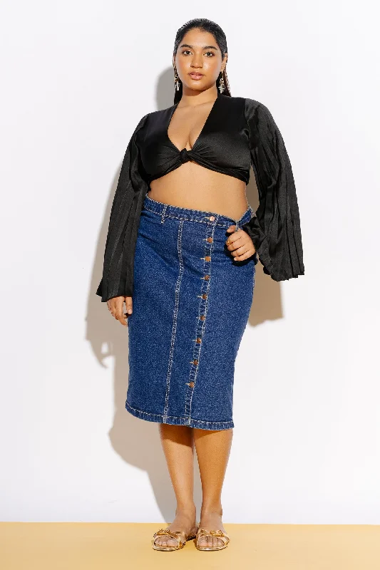 Indigo Denim Buttoned Bodycon Skirt