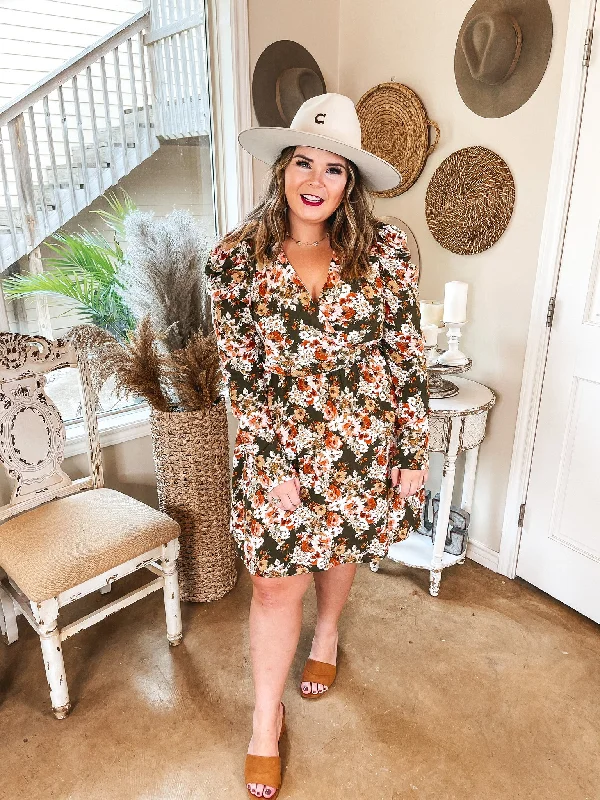 Boho in Soho Floral Puff Shoulder Dress in Olive Green