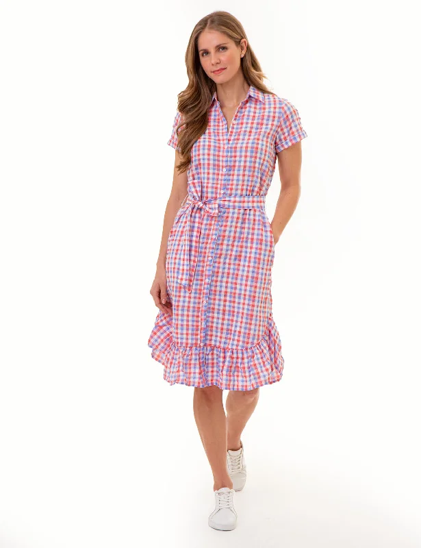 GINGHAM RUFFLE HEM DRESS