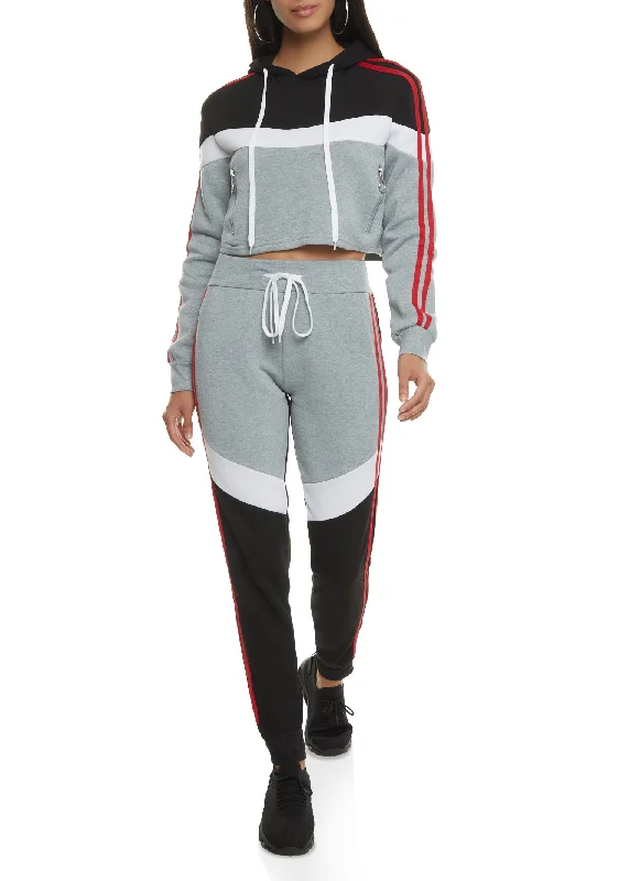 Color Block Varsity Stripe Cropped Hoodie