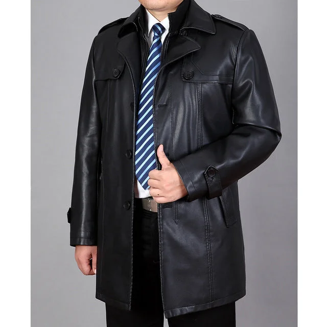 New Male Leather Overcoat, Male Leather Jacket, Large M-4xl in Autumn and Winter