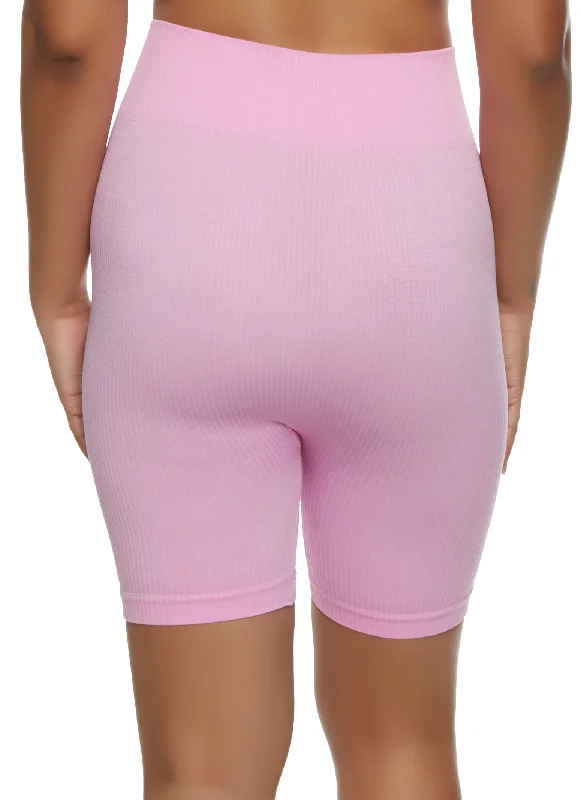 Seamless Ribbed Knit High Waisted Biker Shorts