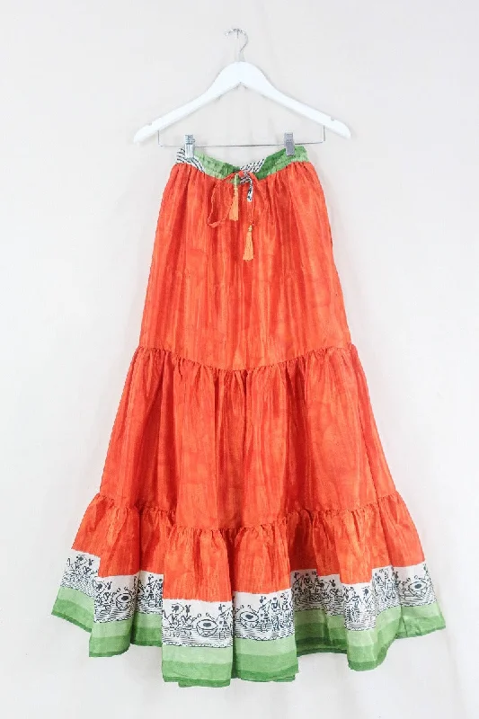 Rosie Maxi Skirt - Vintage Sari - Marigold Orange Jubilee - Free Size S/M