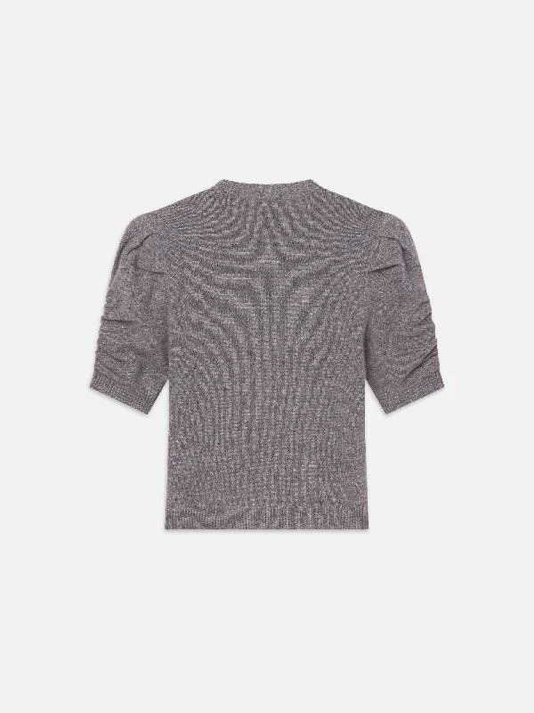 Ruched Sleeve Cashmere Sweater -- Gris Heather