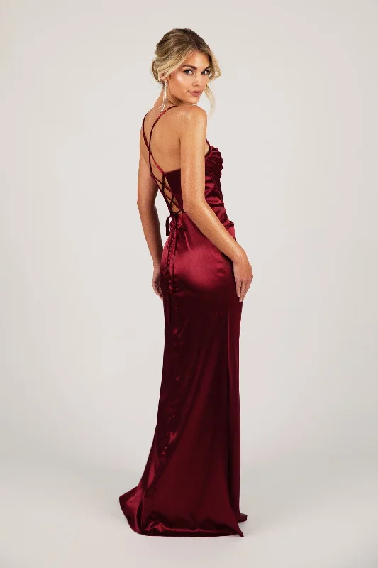 SHANTE Lace Up Back Corset Gown - Deep Red