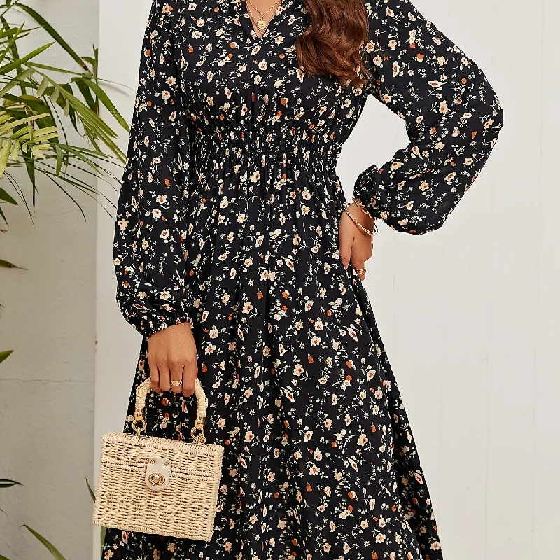 Sixsr Floral Print Elegant Slim Dress, Long Sleeve Casual Every Day Dress For All Season, Women's Clothing