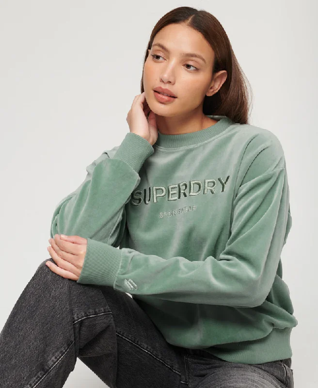 Velour Graphic Boxy Crew Sweatshirt | Light Jade Green