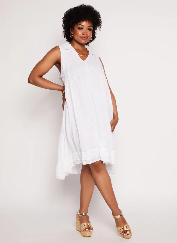 Plus Size V Neck Collared Shift Dress