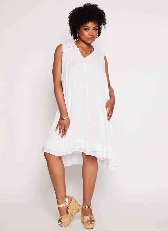 Plus Size V Neck Collared Shift Dress