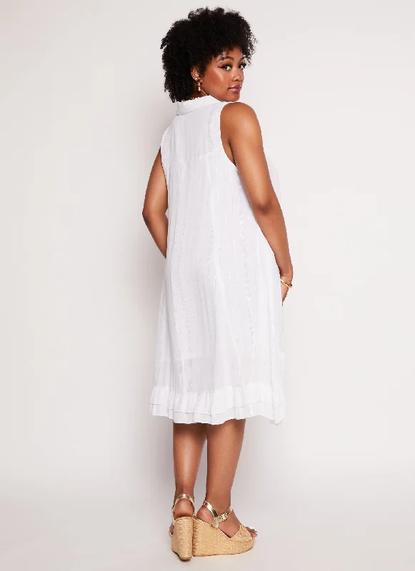 Plus Size V Neck Collared Shift Dress