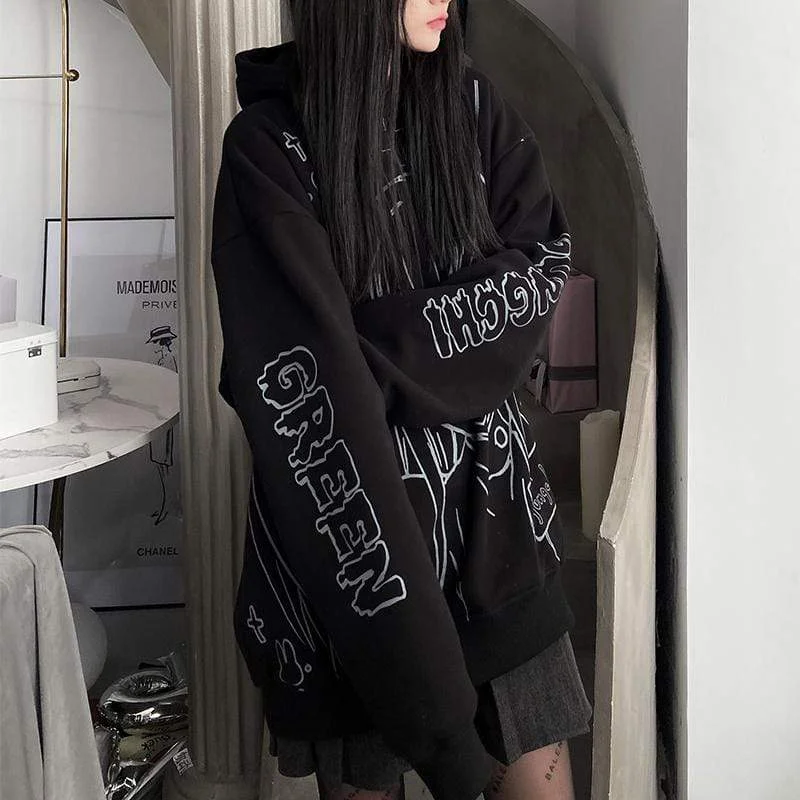 Women's Goth Girl Printed Casual Hoodies