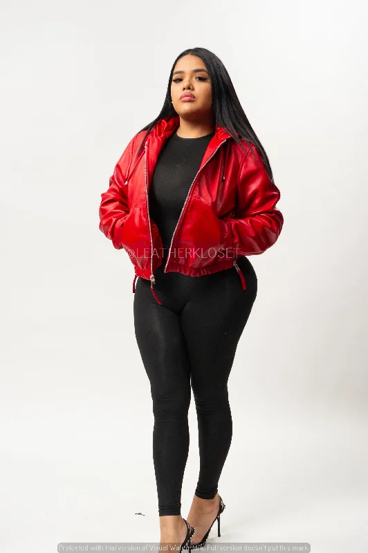 Women's Leather Hoodie [Red]