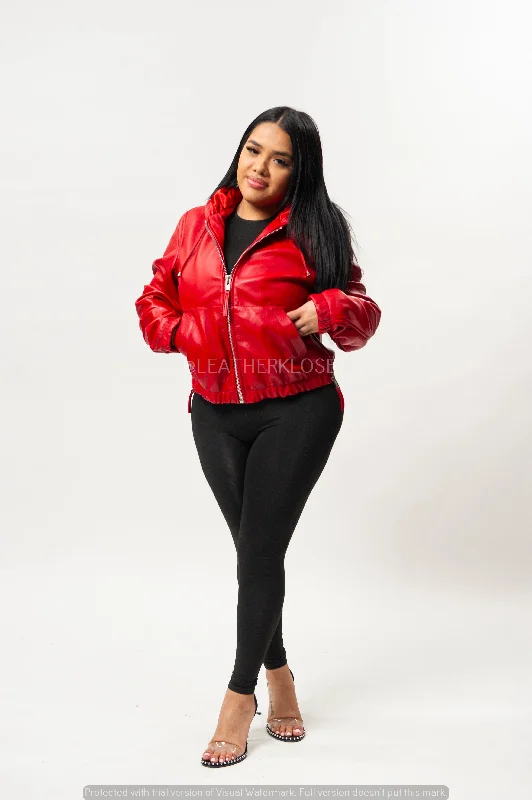 Women's Leather Hoodie [Red]