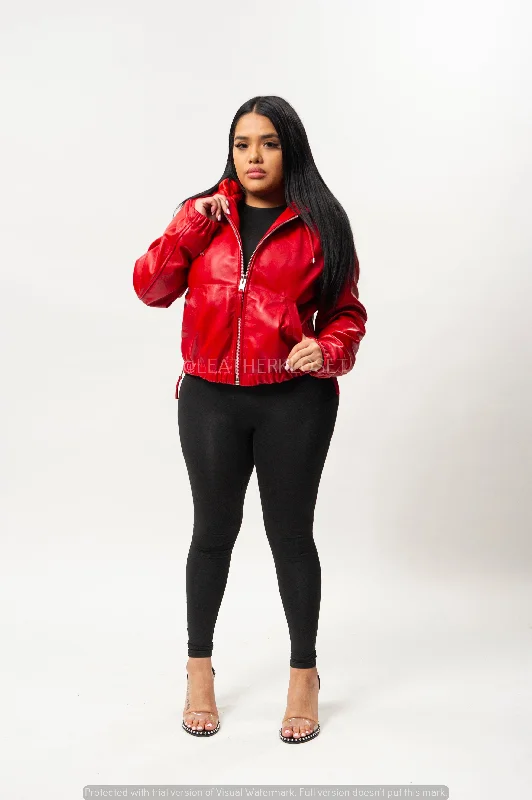 Women's Leather Hoodie [Red]