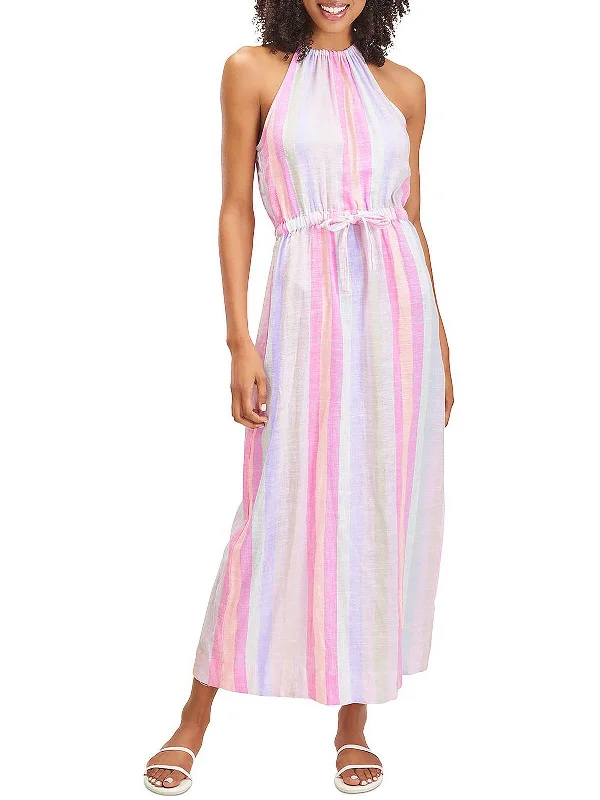 Womens Striped Halter Maxi Dress