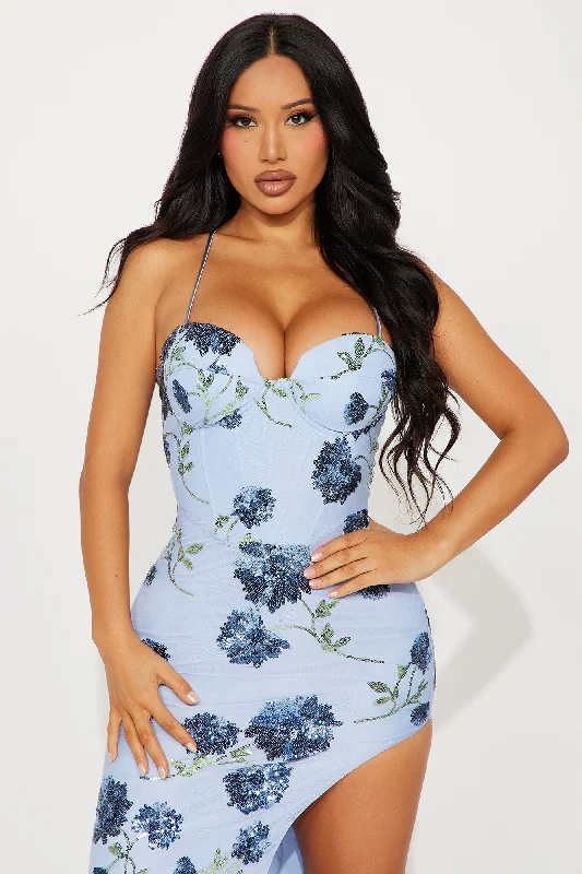 Alora Floral Sequin Gown - Light Blue