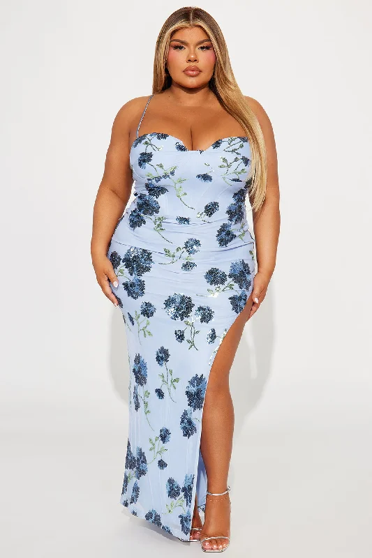 Alora Floral Sequin Gown - Light Blue