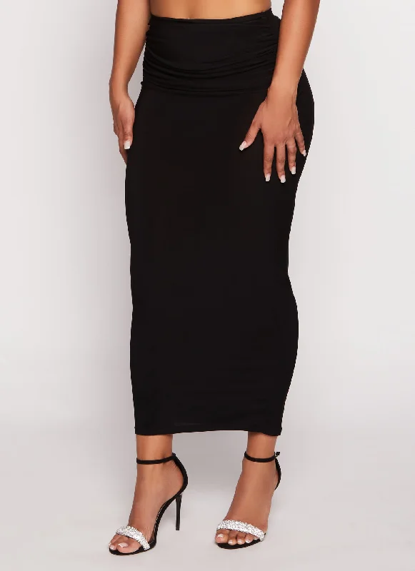 Ruched Waist Maxi Pencil Skirt