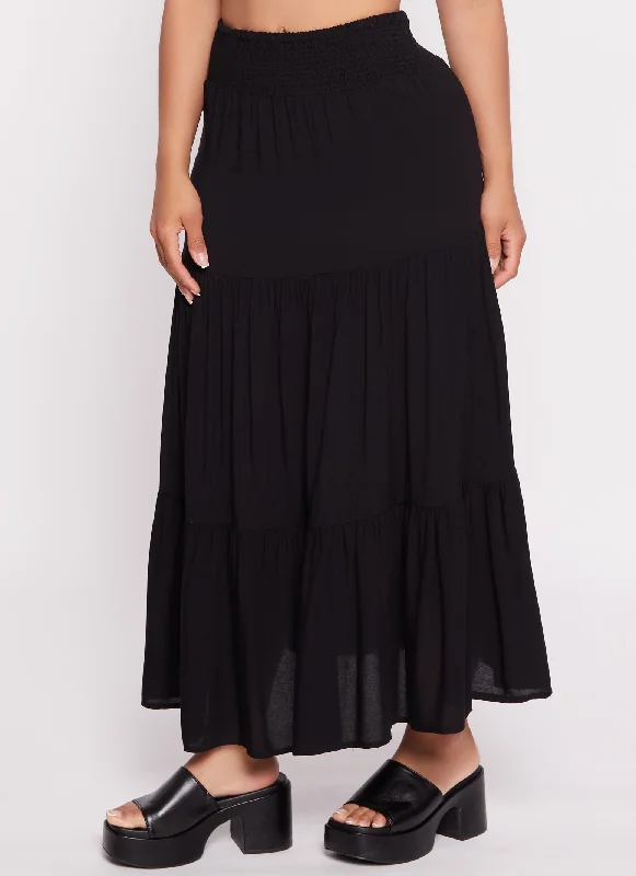 Smocked Waist Tiered Maxi Skirt