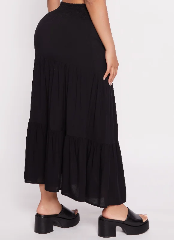 Smocked Waist Tiered Maxi Skirt