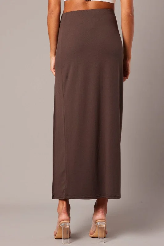 Brown Supersoft Skirt Front Split Double Layer