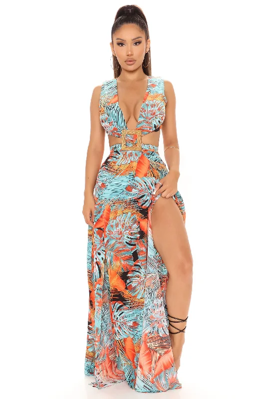 Brunch In The Tropics Maxi Dress - Teal/combo