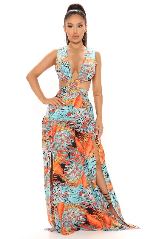 Brunch In The Tropics Maxi Dress - Teal/combo