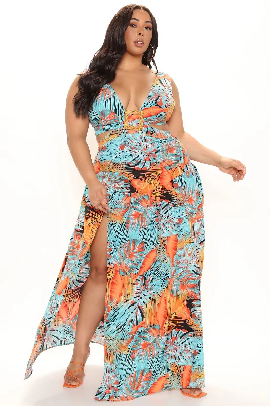 Brunch In The Tropics Maxi Dress - Teal/combo