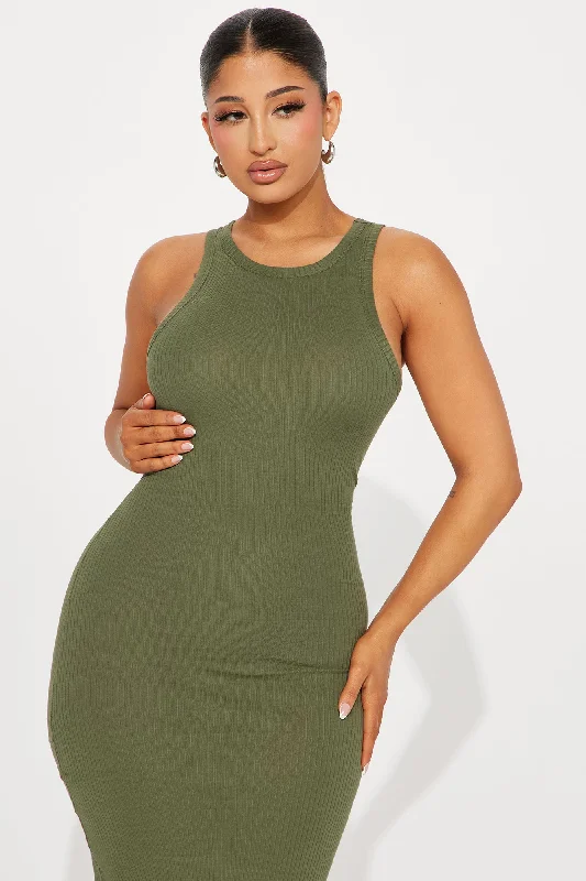 Danielle Ribbed Maxi Dress - Olive