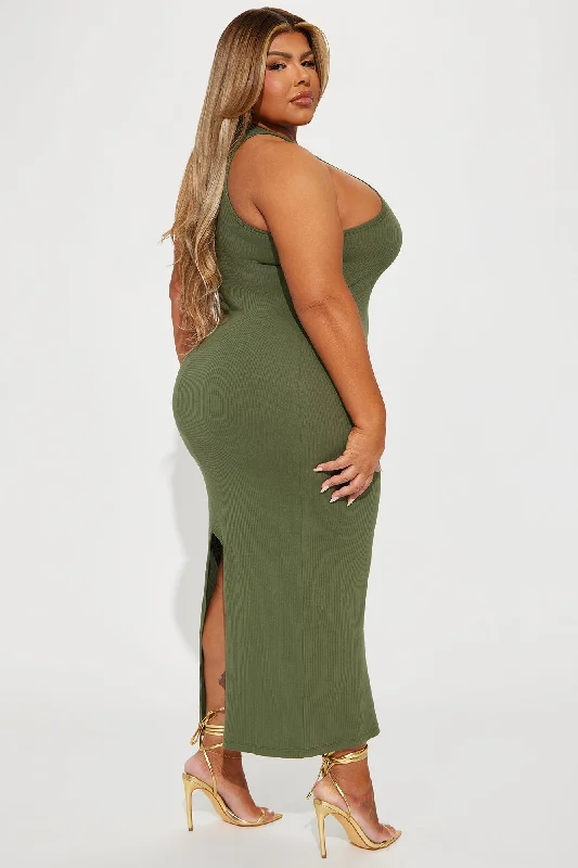 Danielle Ribbed Maxi Dress - Olive