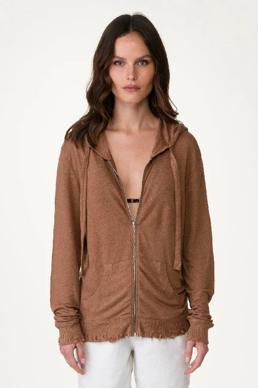 Brown Distressed Linen Hoody