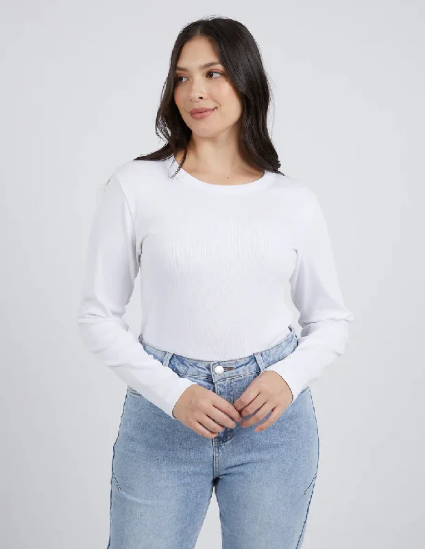 FOXWOOD SCOOP LONG SLEEVE RIB TEE WHITE