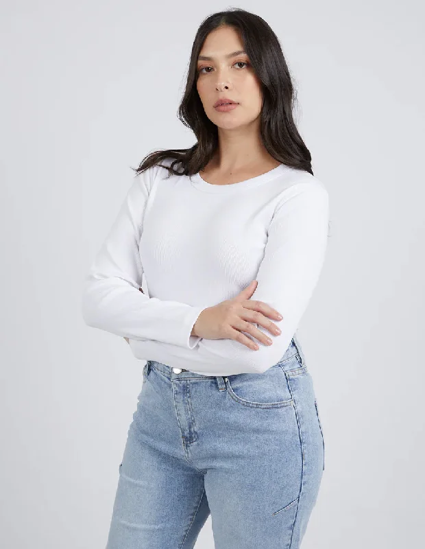 FOXWOOD SCOOP LONG SLEEVE RIB TEE WHITE