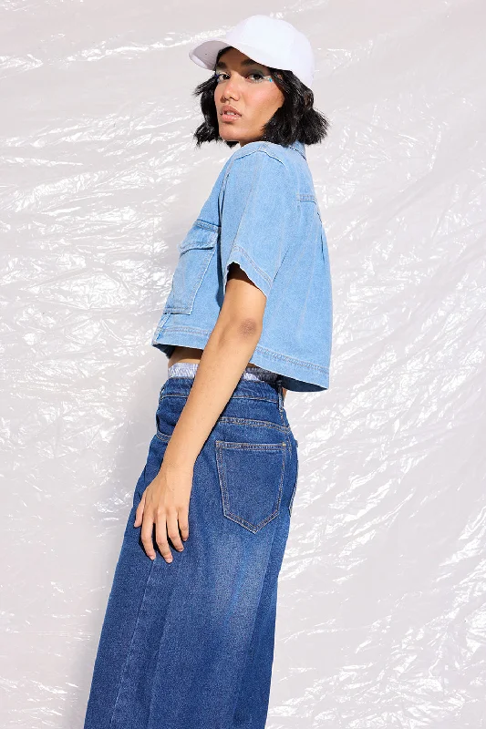 Front Pocket Denim Crop Top