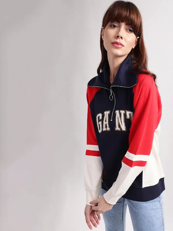 Gant Women Blue Printed Cotton Sweatshirt