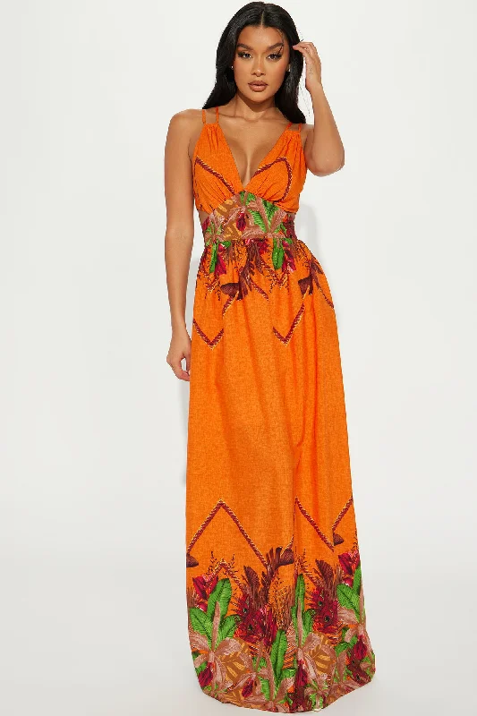 Gracelyn Tropical Maxi Dress - Orange/combo