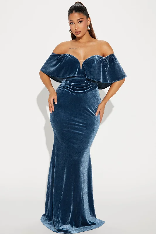 Heather Velvet Gown - Slate Blue