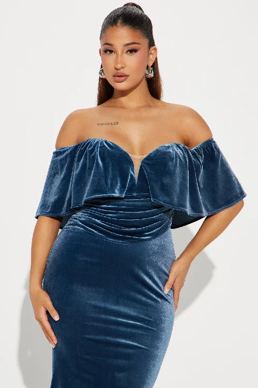 Heather Velvet Gown - Slate Blue