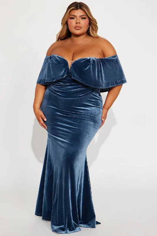 Heather Velvet Gown - Slate Blue