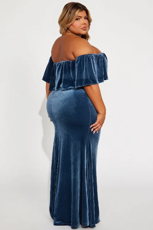 Heather Velvet Gown - Slate Blue