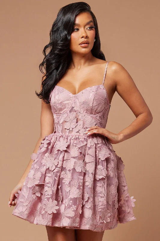 Heidi Embroidered Corset Mini Dress - Mauve