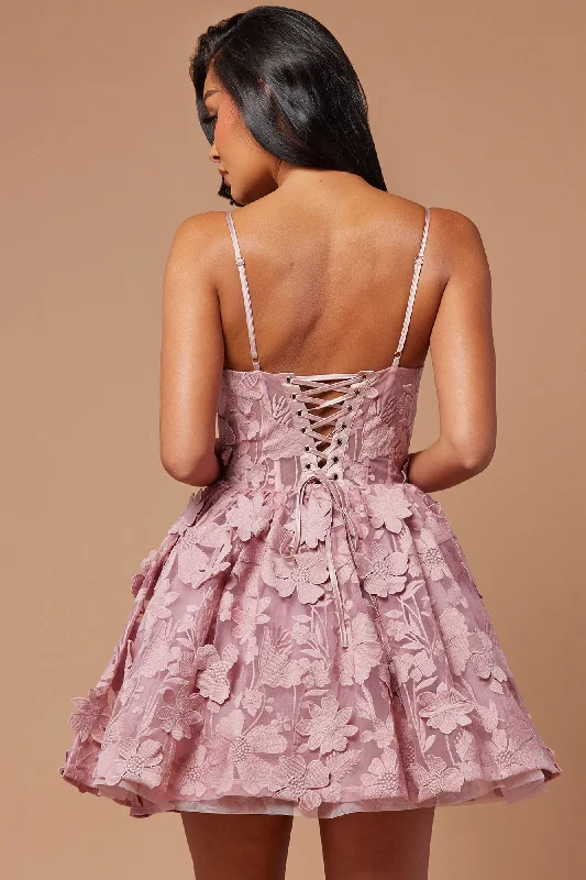 Heidi Embroidered Corset Mini Dress - Mauve