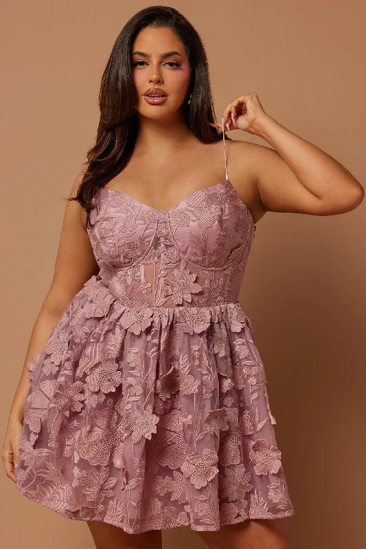 Heidi Embroidered Corset Mini Dress - Mauve