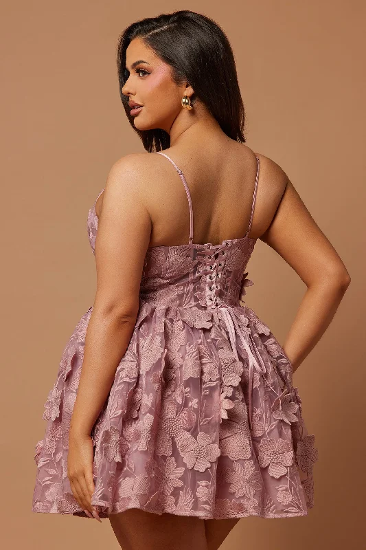 Heidi Embroidered Corset Mini Dress - Mauve