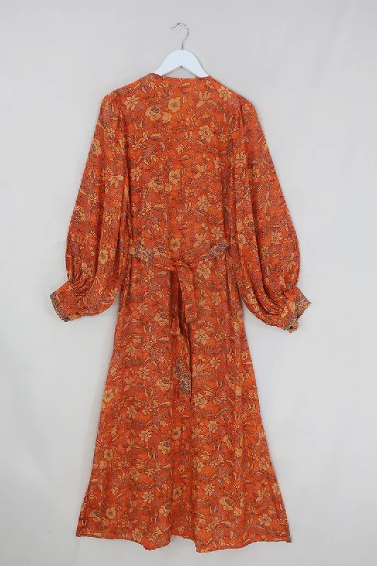 Lola Folklore Floral Wrap Dress in Maple Orange