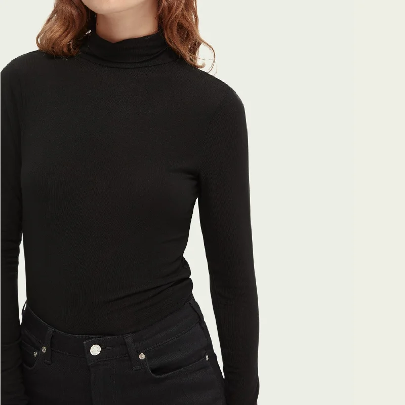 Long Sleeve Mock Neck T-Shirt (Black)