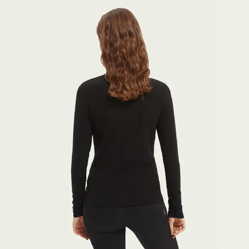 Long Sleeve Mock Neck T-Shirt (Black)