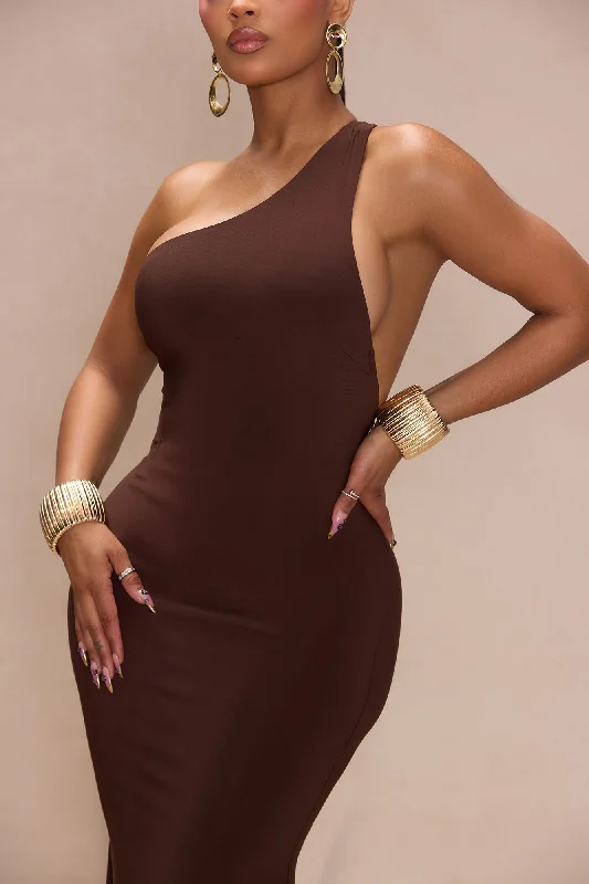 Pia One Shoulder Maxi Dress - Chocolate