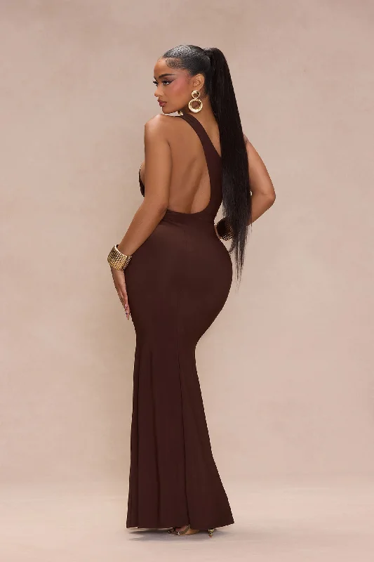 Pia One Shoulder Maxi Dress - Chocolate