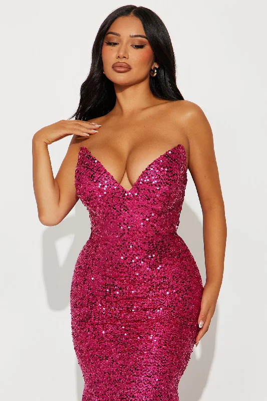 Rosalind Sequin Gown - Hot Pink